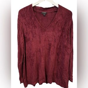 J. JILL WEAREVER COLLECTION soft red Sweater Large Chenille V-Neck cabin cozy